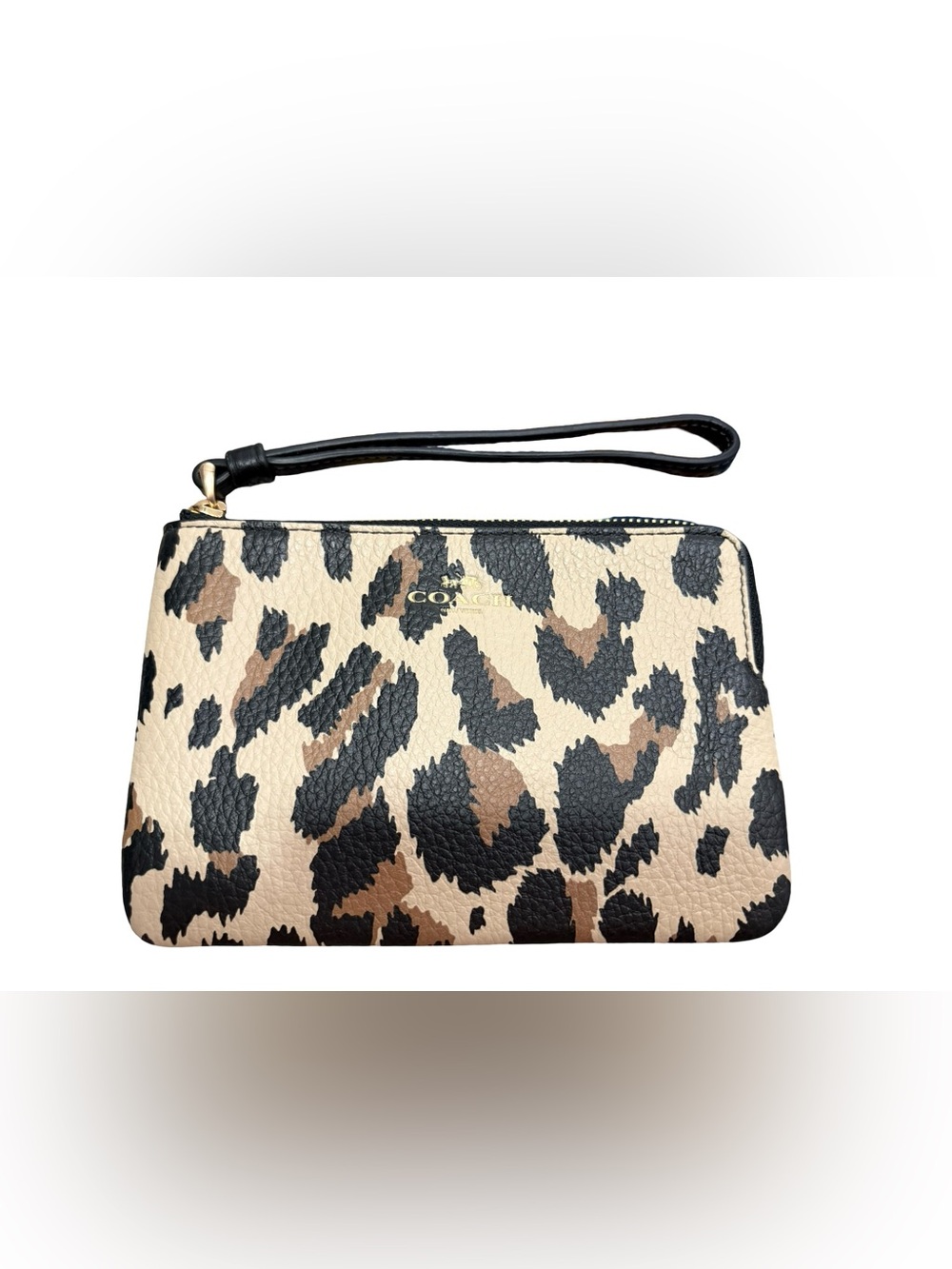 Coach Corner Zip Wristlet Leopard Print Gold Multi F2577 Pebbled Leather Wallet
